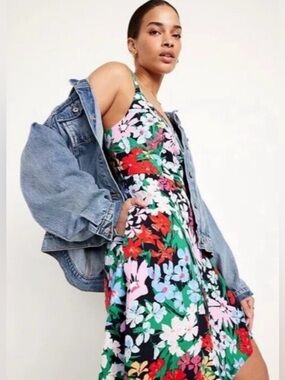 Old Navy Cami Dress plus sz 2X Linen Blend Bloomcore Floral Smocked Spring Boho